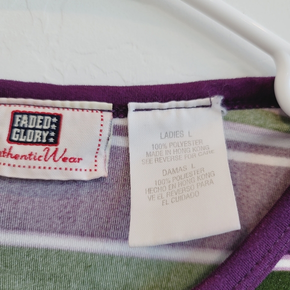 Faded Glory Purple & Green Striped Long Sleeves Pullover Top Women's Size Large - Picture 5 of 10
